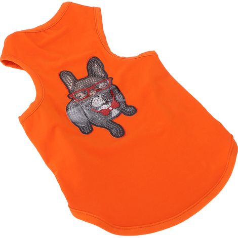 T-shirt pour chien, mignon, doux et respirant, à motifs avec strass, pour chiots et animaux de compagnie. Décoration et protection. Orange, taille M. (1/5)