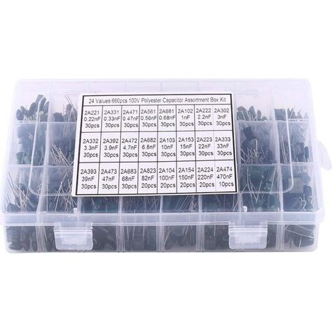 660pcs 24 valeurs Condensateur 100V 0.22nF à 470nF Kit de condensateur Condensateurs , capacitance (1/3)