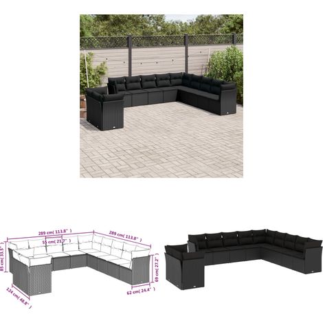 11-tlg. Garten-Sofagarnitur mit Kissen Schwarz Poly Rattan - Gartengeset - Gartenmöbelset - Rattan Möbel - Lounge Set - Esszimmergarnitur - Home & Living (1/3)