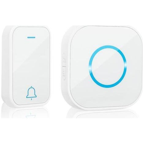 Sonnette extérieure sans fil et étanche, sonnette LED clignotante avec récepteurs enfichables, 4 niveaux de volume, 38 mélodies pour la maison et le bureau (blanc) (1/5)