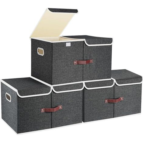 Aufbewahrungsbox Deckel Fächer Stoff 55x33x30cm 3-Stück Schwarz (1/5)