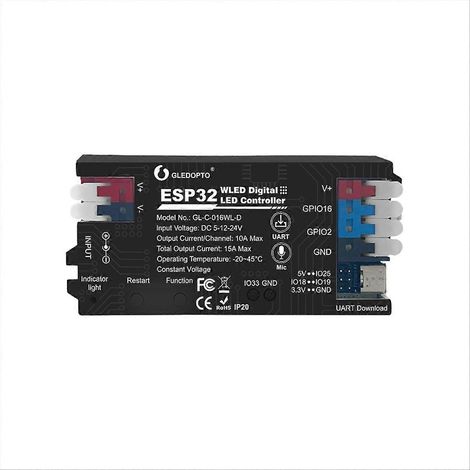 ESP32 WLED LED-Controller mit Mikrofon, Musiksynchronisation, kompatibel mit WS2811/WS2812/WS2813/WS2815 LED-Streifen (schwarz) (1/5)