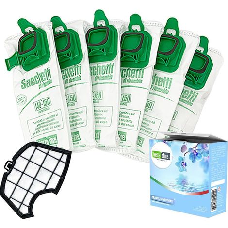 Sacchetti folletto vk 140 vk 150 6 pz + granuli profumati talco+ filtri compatibili (1/2)