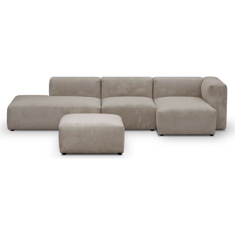 Canapé d'angle à droite modulable avec méridienne 5 places en velours côtelé taupe + pouf - Modulo (1/2)