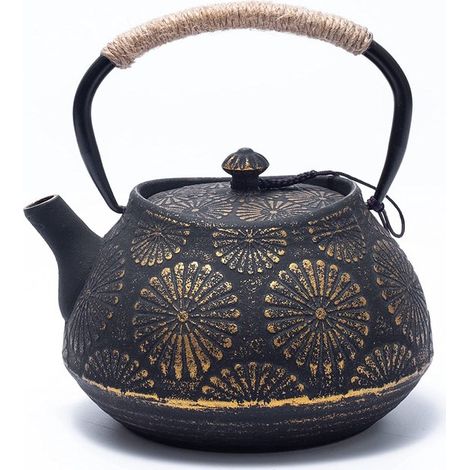 Théière en fonte, théière pour plaque de cuisson avec filtre à thé, grande capacité 1200 ml, motif Sakura, théière japonaise pour thé en vrac, intérieur émaillé. (1/5)