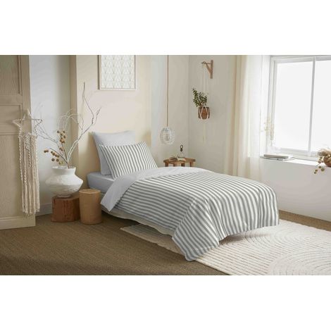 Pack complet housse de couette réversible "Vanessa" 4 pièces pour lit 90 x 190 Palerme Eucalyptus