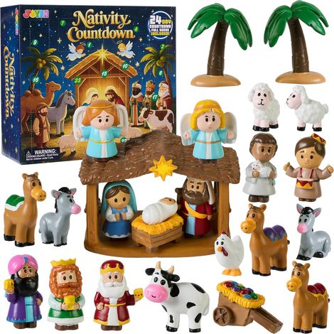 24 Pièces Calendrier de l'Avent de Noël 2025 Jouets Miniatures Ensemble de Figurines de la Nativité, Ensemble de Jeu de la Nativité, Calendrier du Enfants Cadeau de Fête de Noël (1/5)