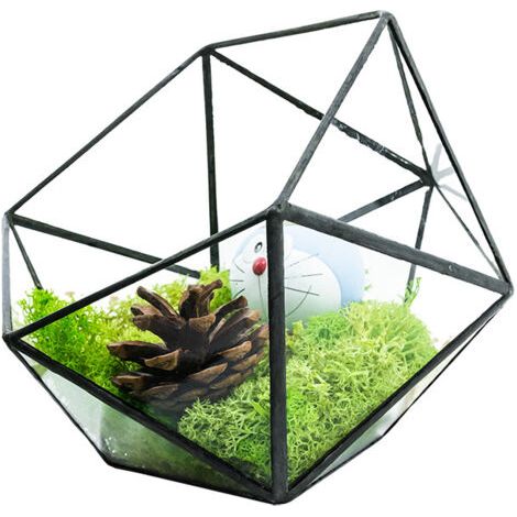 Géométrique Terrarium en Forme de Demi-sphère Triangulaire en Verre Fait à la Main, Pot de Fleurs pour bonsaï, Table Décoration pour Plantes Grasses, Pas de Plantes, Noir