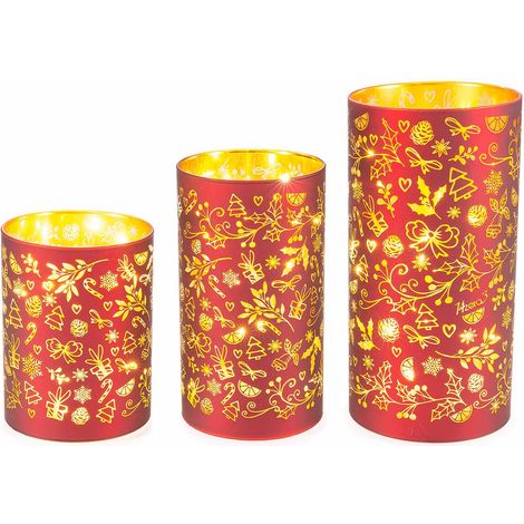 Lampade a cilindro in vetro decorato con luci LED, Grande: Ø 10 cm x 20 H
