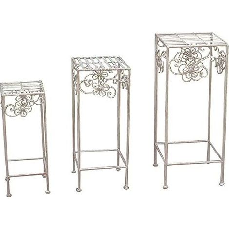 Vigor 9618315 Portafiori in Ferro Battuto Sgabello Decorativo Set 3 Pezzi 30x72h 25x62h 20x52h cm colore Bianco