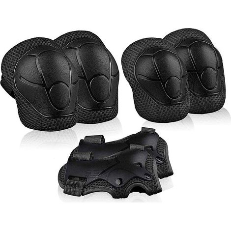 Genouillères noires pour enfants, taille unique. Genouillères et coudières pour enfants. Genouillères pour filles. Protège-poignets pour garçons. 3 en 1 : patinage, vélo, rollers. (1/4)
