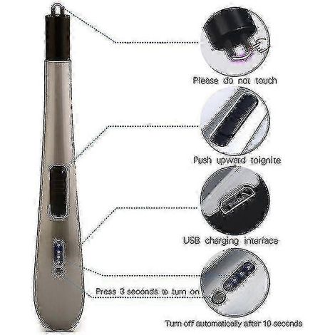 Briquet à arc électrique rechargeable USB sans flamme pour bougies, idéal pour la maison, la cuisine, le barbecue et le camping (GuanGuan-Gold). (1/4)