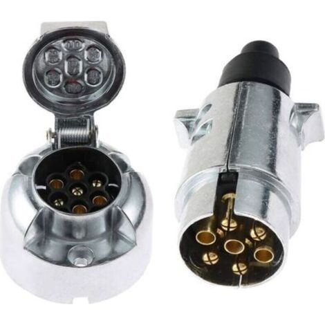 Prise Remorque 7 Broches Mâle Métal Et Prise Remorque 7 Broches Femelle Métal,12V Adaptateur Prise pour Remorque 7 Broches fiche Attelage remorque 7 Broches mâle Aluminium Étanche(SKM0701) (1/4)