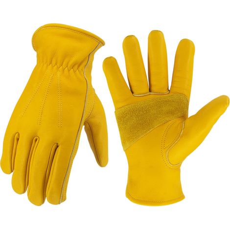 Filiyano-Gants de travail en cuir de vachette renforcé pour hommes et femmes, résistants aux perforations et aux coupures, avec poignet élastique (1/5)