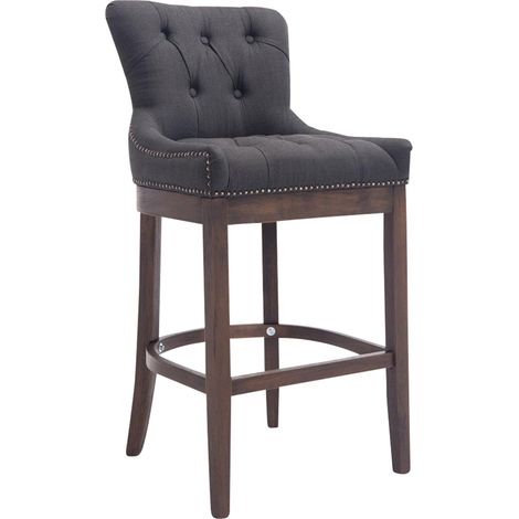 Sgabello da bar x1 comodo design retrò seduta imbottita in tessuto grigio scuro gambe in legno scuro 100006815