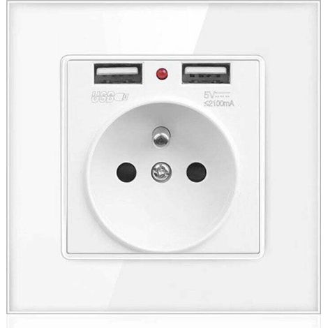 Prise Murale Électrique avec 2 Ports USB pour Charge Rapide iPhone et Android – Prise Française Norme NF C 15-100 (1/4)