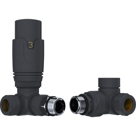 Thermostatic Corner Radiator Valve & Lockshield - Anthracite (1/2)