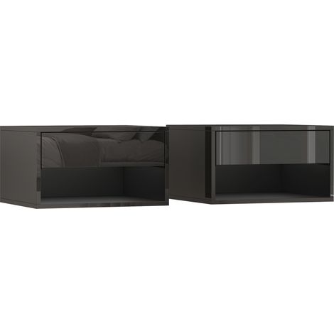 Lot de 2 tables de chevet suspendues, tables de nuit avec tiroir, étagère ouverte, plateau, 37 x 32 x 21 cm, noir (1/5)