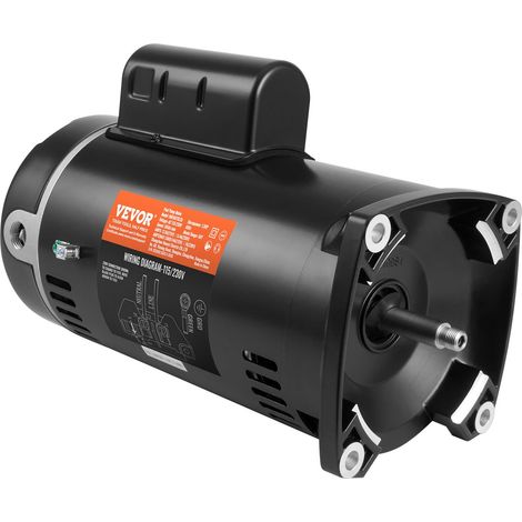 Moteur de pompe de piscine 1,5 CV 56Y 115 V (12,8 A)/230 V (6,4 A) 3450 tr/min facteur de service 1,1 condensateur 90 μF/250 V moteur de remplacement à bride carrée à rotation CCW pour piscines (1/5)
