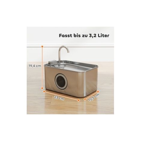 Fuente de agua para gatos 3,2 L en acero inoxidable 304, bomba silenciosa, plata OKMYHOME (1/5)