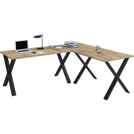 VCM VCM Escritorio de madera  Escritorio de esquina liso  190x190  L forma izquierda o derecha  Placa de mesa de trabajo 80 cm de profundidad  Muebles de oficina de mesa de ordenador - Lona X (Negro /