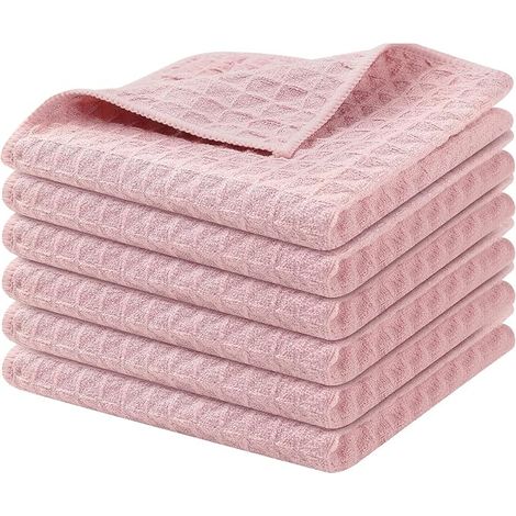Waffle Weave Kitchen Towels Absorbent Quick Dry Tea Towels, 30 x 30 cm (Pink) (1/5)