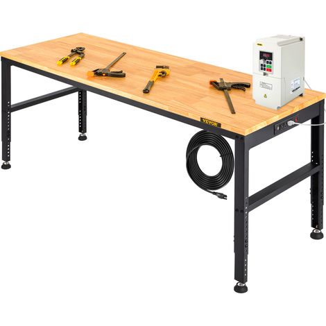 VEVOR Werkbank, 1549 x 508 mm Werkstatttisch, Höhenverstellbar 688-910 mm, 900 kg Kapazität, Inkl. Stromanschlüsse, Hartholz-Oberfläche, Metallrahmen & Fußpads, Ideal für Garage, Büro & Zuhause (1/5)