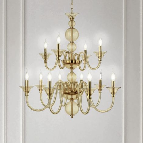 Lampada a sospensione D87 cm TEBE a 12 luci in vetro lavorato a mano AMBRA (1/2)