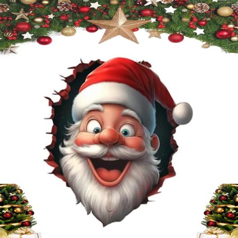 Stickers muraux de Noël créatifs, stickers muraux 3D transparents Père Noël, stickers de Noël amovibles pour portes et fenêtres, décorations de Noël pour fenêtres, murs, réfrigérateur et maison 3030cm (1/2)