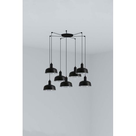 Faro Tatawin Kleine Cluster-Pendelleuchte, schwarz, glänzend, 7 x E27