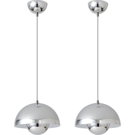 Modern Pendant Light, Metal Shade, 100 cm Adjustable Cable, 23 cm Diameter, Silver, E27 Bulb, 2PCS (1/5)