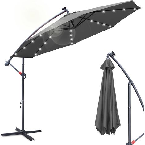 SWANEW Parasol Deporté Jardin Pavillon de jardin avec éclairage LED 350cm - Gris (1/5)