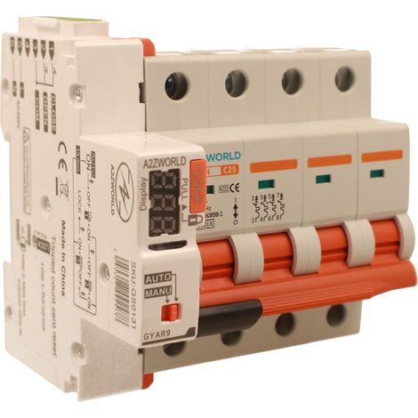 MCB Interruttore Magnetotermico Trifase Con Riarmo Automatico, 380V Curva C 4P 5M 10000A AC 400V PB8H, 3 Tentativi (10s/60s/300s), Corrente Disponibili 10A 16A 20A 25A 32A 40A 50A 63A  (C25A)