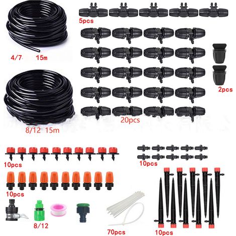 Set misto di irrigazione a goccia con doppio tubo, giardinaggio, casa, balcone, irrigazione di stagni, fiori, fai da te, irrigazione/doppio tubo, 15 m + 15 m, nebbia arancione, Cappuccetto Rosso, set (1/5)