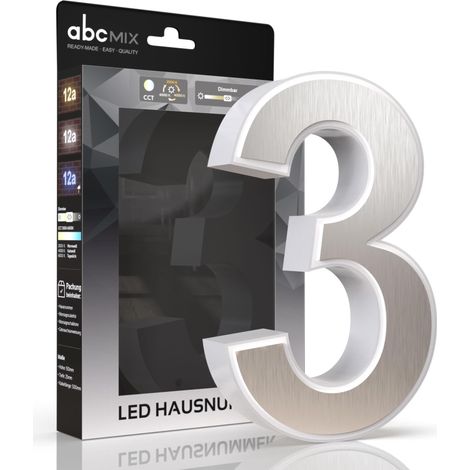 LED Hausnummer 3 inkl. Edelstahl-Cover - CCT 12V 2700K/4000K/6500K (1/5)
