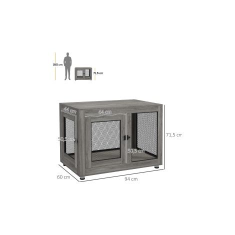 Cage pour chien grise en métal avec 2 portes, coussin lavable, pieds réglables et verrous pour maison, jardin et terrasse (1/5)