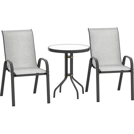Beyamis 3-teiliges Gartenmöbelset mit 2 Gartenstühlen (54 x 71 x 93 cm) und 1 rundem Beistelltisch (Ø 60 x 71 cm) aus grauem Stahl