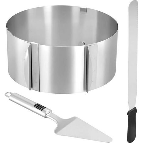 Cercles À Gâteau Réglables - Anneaux Pâtisserie Acier Inoxydable 24-30 cm et 15-20 cm - Pelle Et Couteau À Gâteau - Lot De 6 Pièces (1/5)
