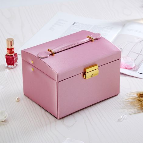 Boîte à bijoux en cuir artificiel, rose –