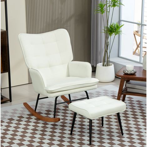 Fauteuil à bascule avec repose-pieds, 130 kg, blanc crème, polyester OKMYHOME (1/5)