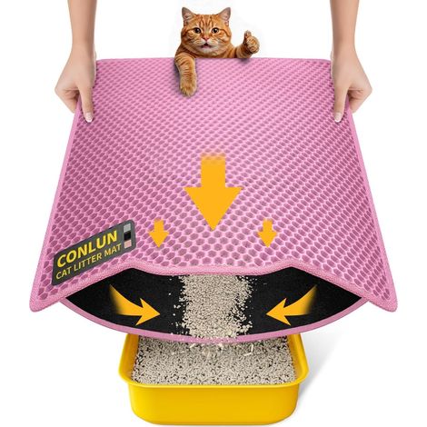 Tapis de Litière Chat 60x46cm, Double Couche Nid d'Abeille, Imperméable et Lavable, Antidérapant, Résistant à l'Urin Tapis de Litière pour Chat, Rose (1/5)