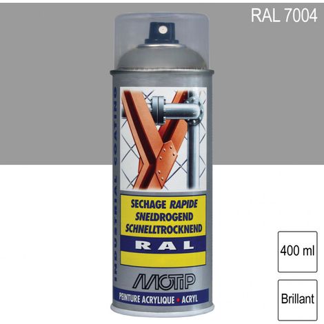PEINTURE SECHAGE RAPIDE RAL ACRYL RAL7004 BRILLANT AEROSOL 400ML MOTIP
