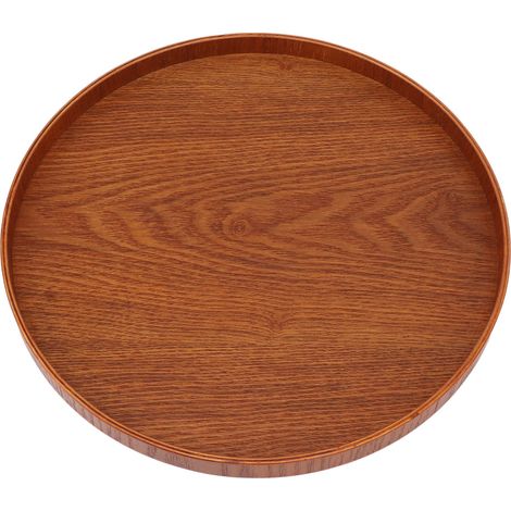 Plateau de service en bois 11,8 pouces robuste, simple et élégant, plateau rond multifonction pour thé, café, bureau, table de salle à manger, marron foncé (1/5)