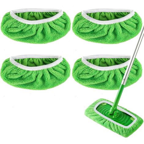 Lingettes de nettoyage réutilisables en microfibre pour balai Swiffer - Lingettes pour balayage à sec et lavage humide - Lot de 4 (1/5)