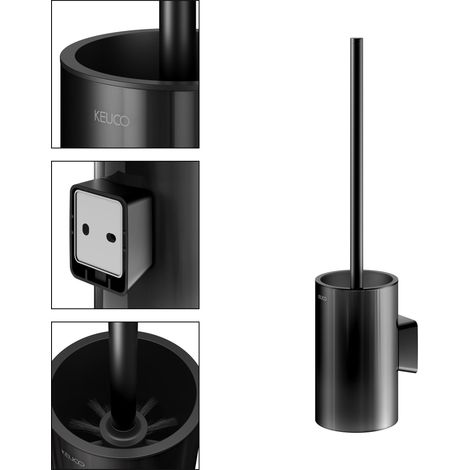 Porte-brosse WC à coller ou à percer KEUCO Rose, made in Germany, métal noir mat et cristal véritable, kit de collage inclus, pour salle de bains ou WC, fixation murale (1/5)