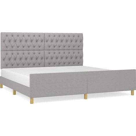 Lit adulte pour 2 personnes avec tête de lit, Structure de lit, Assemblage Facile, Gris clair 200x200 cm Tissu OIB9442E (1/5)