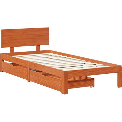 Bed Frame with Headboard 3 pcs Wax Brown Solid Pine Wood vidaXL (1/5)