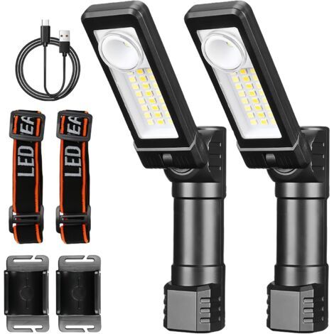 BUNTHAUS Lot de 2 lampes de travail LED, lampe d'atelier, lampe de poche LED rechargeable, lampe de travail LED avec fonction pivotante, lampes d'inspection COB, lampe de travail pour réparation autom (1/5)