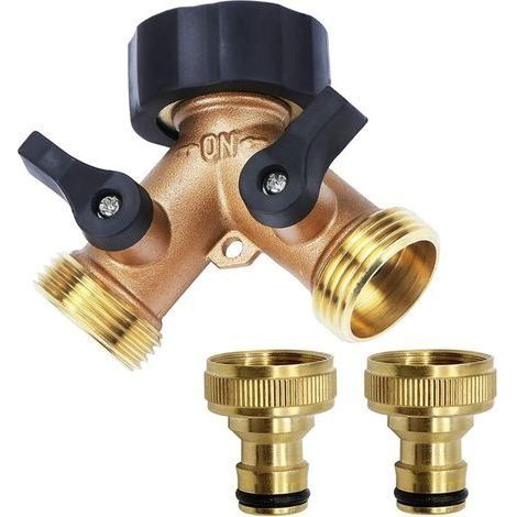 Robinet Double Machine a Laver, Répartiteur Raccord Robinet Tuyau d'Arrosage en Y 2 Voies pour Tuyaux d'Alimentation 3/4, Robinet Double Sortie pour Robinet Jardin,Adaptateur Robinet ,2-Voies Y-Distri (1/5)