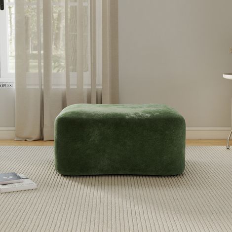 Ottoman en Velours Vert, Pouf Rembourré Luxueux pour Salon et Chambre à Coucher, Style Chic et Moderne (1/4)
